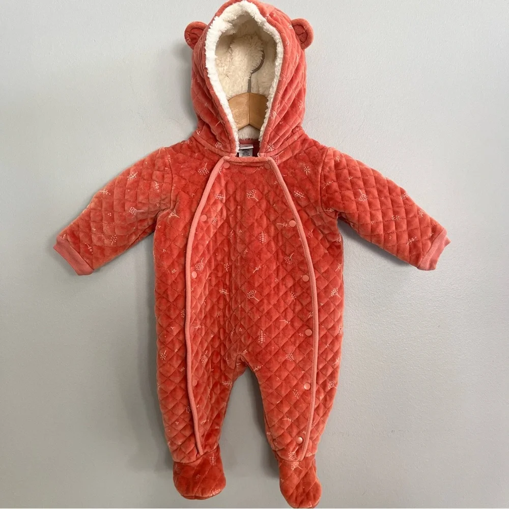 Nordstrom Baby Girl Quilted Bunting Size 6 Months Velvet Snap Front Winter